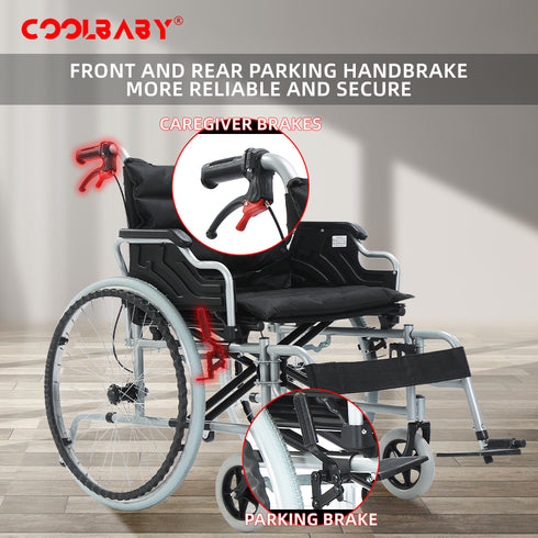 Coolbabymass Foldable Heavy-Duty Manual Travel Chair – 56cm Wide, 150kg Capacity