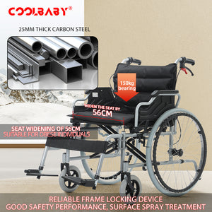 Coolbaby Mass Foldable Lightweight Wheelchair for Adults – 56cm Wide, Heavy-Duty 150kg Capacity