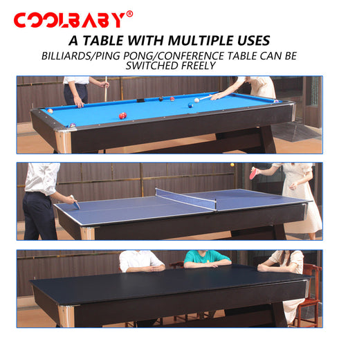 CoolBaby Mass 6FT 3-in-1 Pool Table with Table Tennis – Professional Billiards, Scratch-Resistant Surface, DGMT-7012