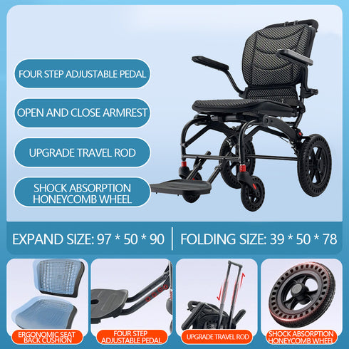 Coolbabymass Ultra-Light Foldable Aluminum Travel Chair with Telescopic Handle – Compact & Airplane-Friendly