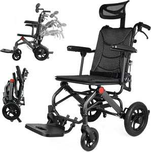 Coolbaby Mass Reclining Folding Wheelchair for Seniors – Lightweight Aluminum, Adjustable & Portable