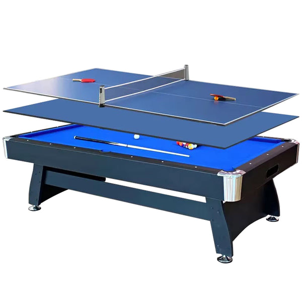 CoolBabyMass - Billiard Table - Coolbabymass 3-in-1 7FT & 8FT Professional Billiard Pool Table with Table Tennis Top – Blue Felt, Full Accessories – For Home, Bar, Office & Clubs