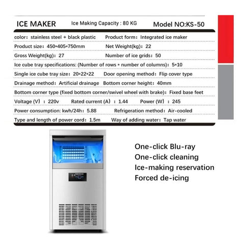 CoolBabyMass - Industrial Ice Machine - Coolbabymass Industrial Ice Machine, 24-Hour Ice-Making Capacity 80 kg