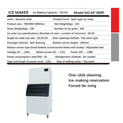 CoolBabyMass - Industrial Ice Machine - Coolbabymass Industrial Ice Machine, High-Efficiency Stainless Steel Ice Maker with 720kg Daily Capacity