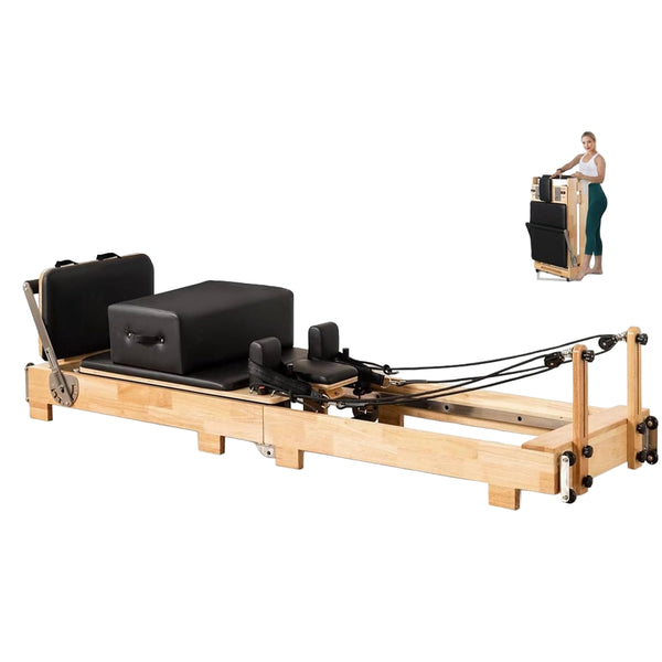 CoolBabyMass - Yoga Pilates - Coolbabymass Folding Wooden Pilates Reformer with Adjustable Resistance