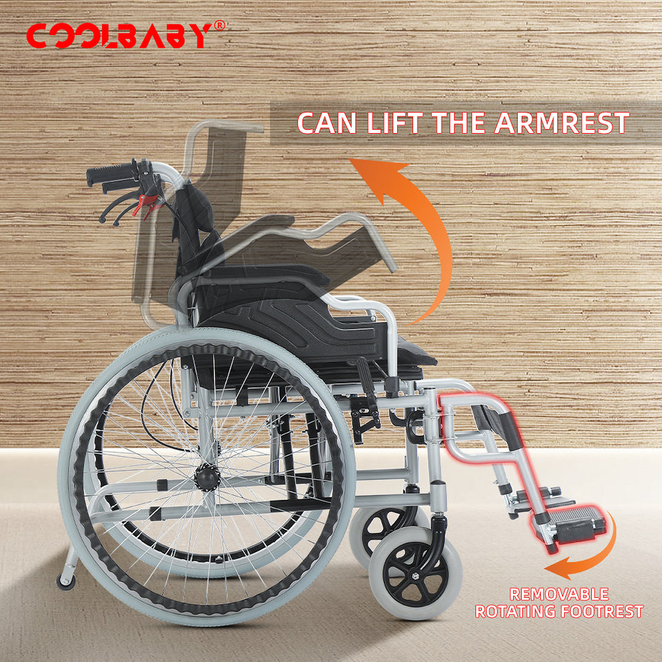 Coolbaby Mass Foldable Lightweight Wheelchair for Adults – 56cm Wide, Heavy-Duty 150kg Capacity