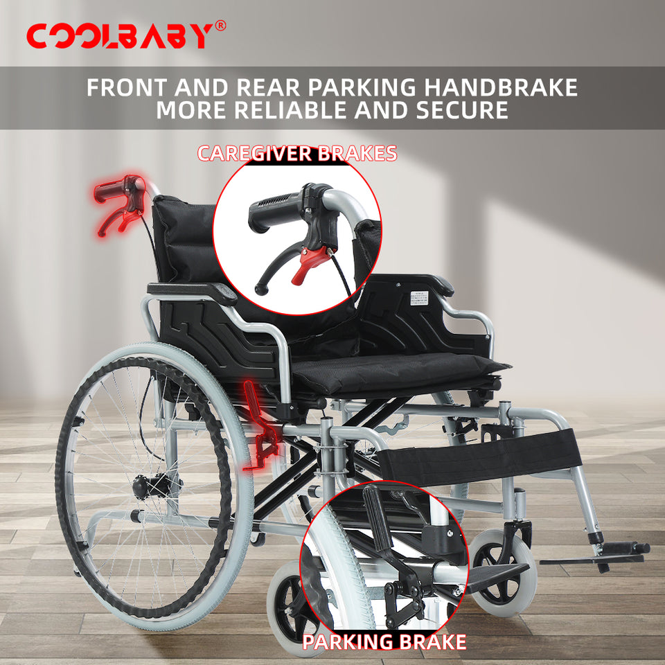 Coolbaby Mass Foldable Lightweight Wheelchair for Adults – 56cm Wide, Heavy-Duty 150kg Capacity