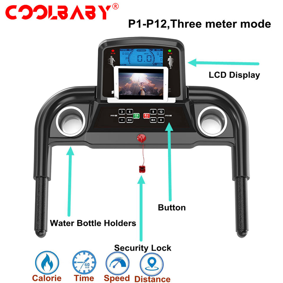 Coolbaby Mass Foldable Electric Treadmill 2.0HP with LCD Display & 12 Programs for Home Use