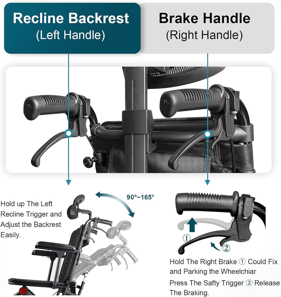 Coolbaby Mass Reclining Folding Wheelchair for Seniors – Lightweight Aluminum, Adjustable & Portable