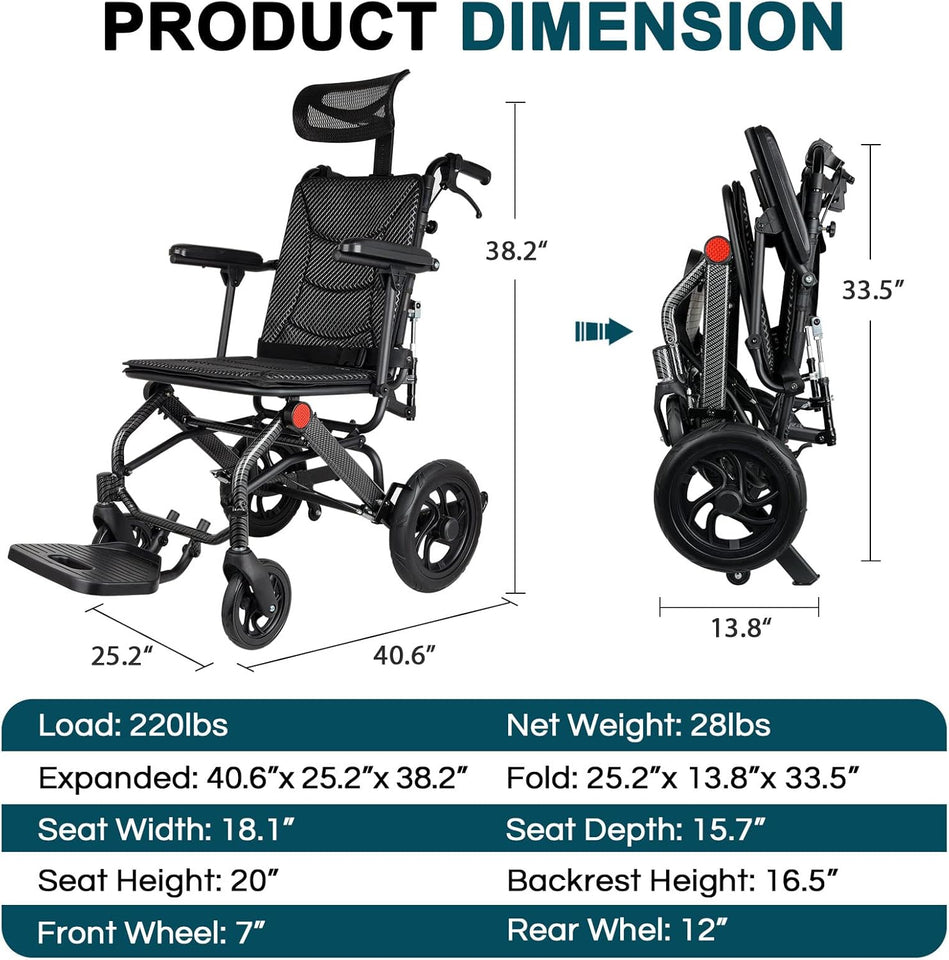 Coolbaby Mass Reclining Folding Wheelchair for Seniors – Lightweight Aluminum, Adjustable & Portable