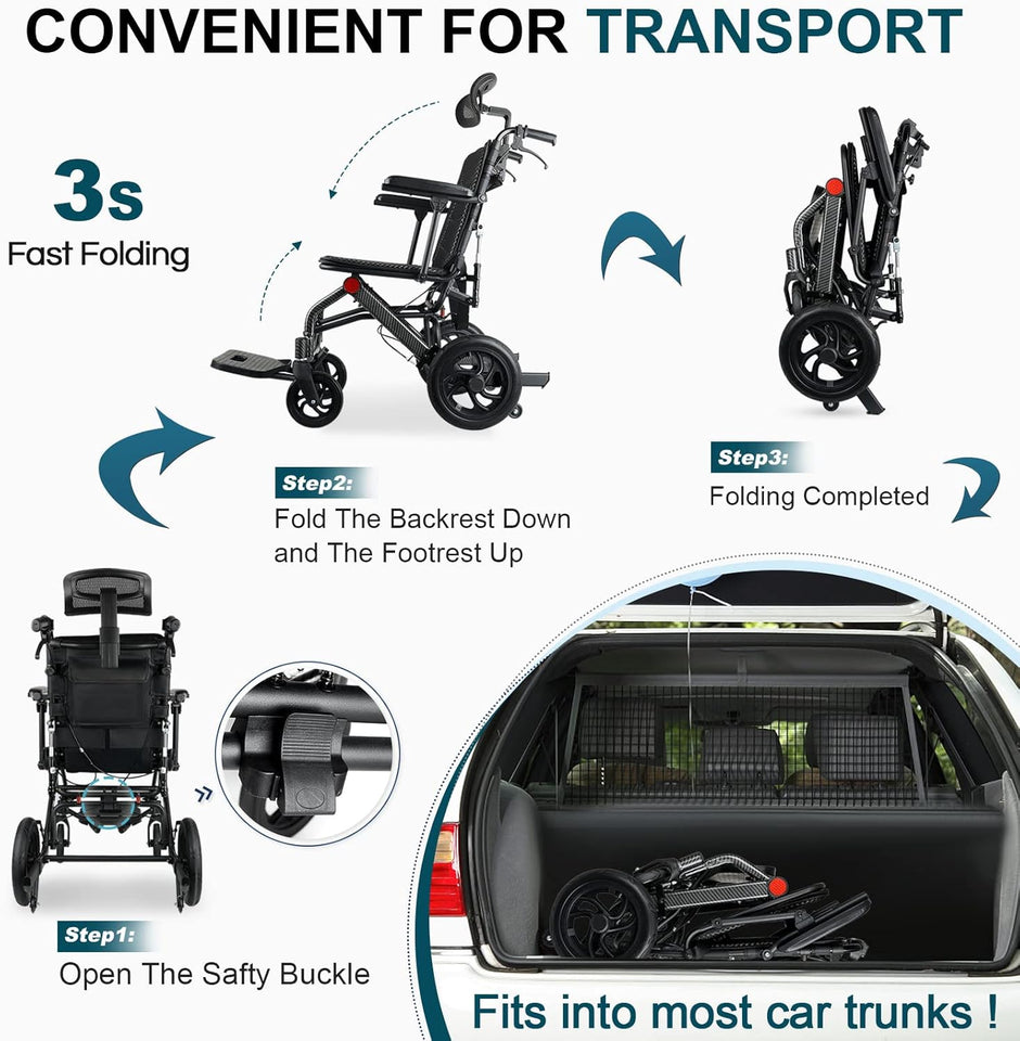 Coolbaby Mass Reclining Folding Wheelchair for Seniors – Lightweight Aluminum, Adjustable & Portable