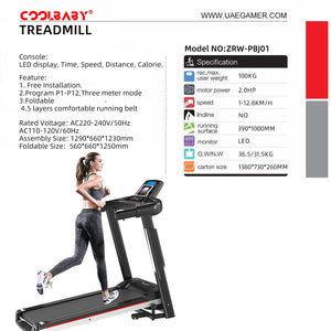 Coolbaby Mass Foldable Electric Treadmill 2.0HP with LCD Display & 12 Programs for Home Use