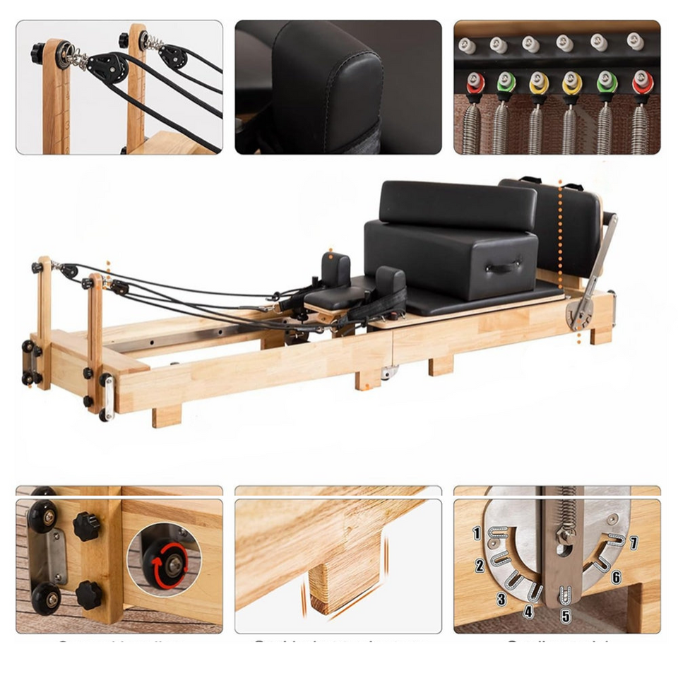 Coolbaby Mass Folding Wooden Pilates Reformer with Adjustable Resistance