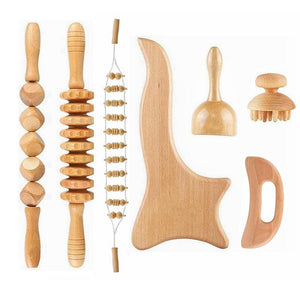 COOLBABY® SSZ-AM03 Beech Wood Therapy Massage Tools - Set of 7 for Body Sculpting, Lymphatic Drainage, and Muscle Pain Relief - CoolBabyMass