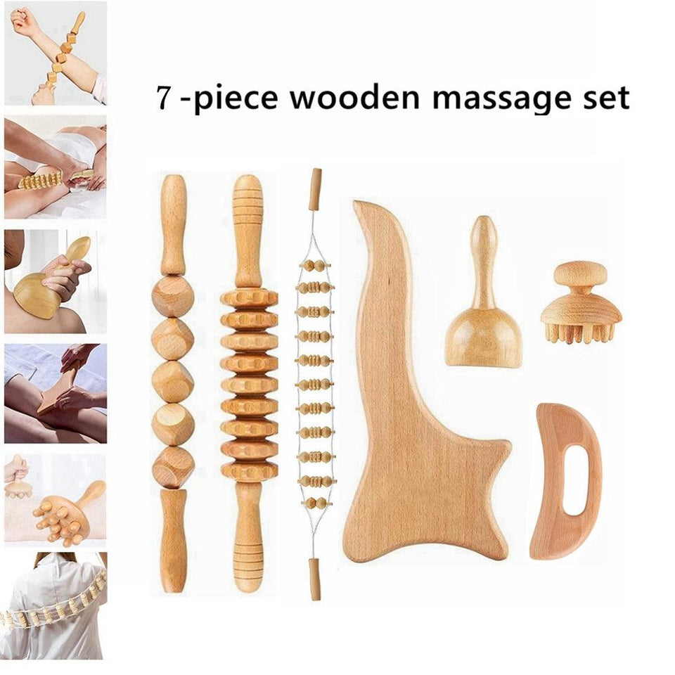 COOLBABY® SSZ-AM03 Beech Wood Therapy Massage Tools - Set of 7 for Body Sculpting, Lymphatic Drainage, and Muscle Pain Relief - CoolBabyMass