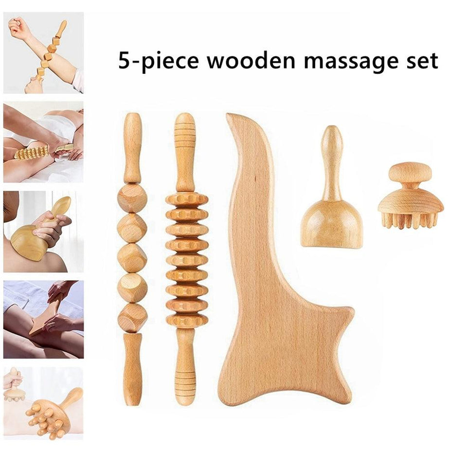 COOLBABY® SSZ-AM01 Beech Therapeutic Massage Tools - Wooden Set for Body Sculpting, Lymphatic Drainage, and Muscle Pain Relie - CoolBabyMass